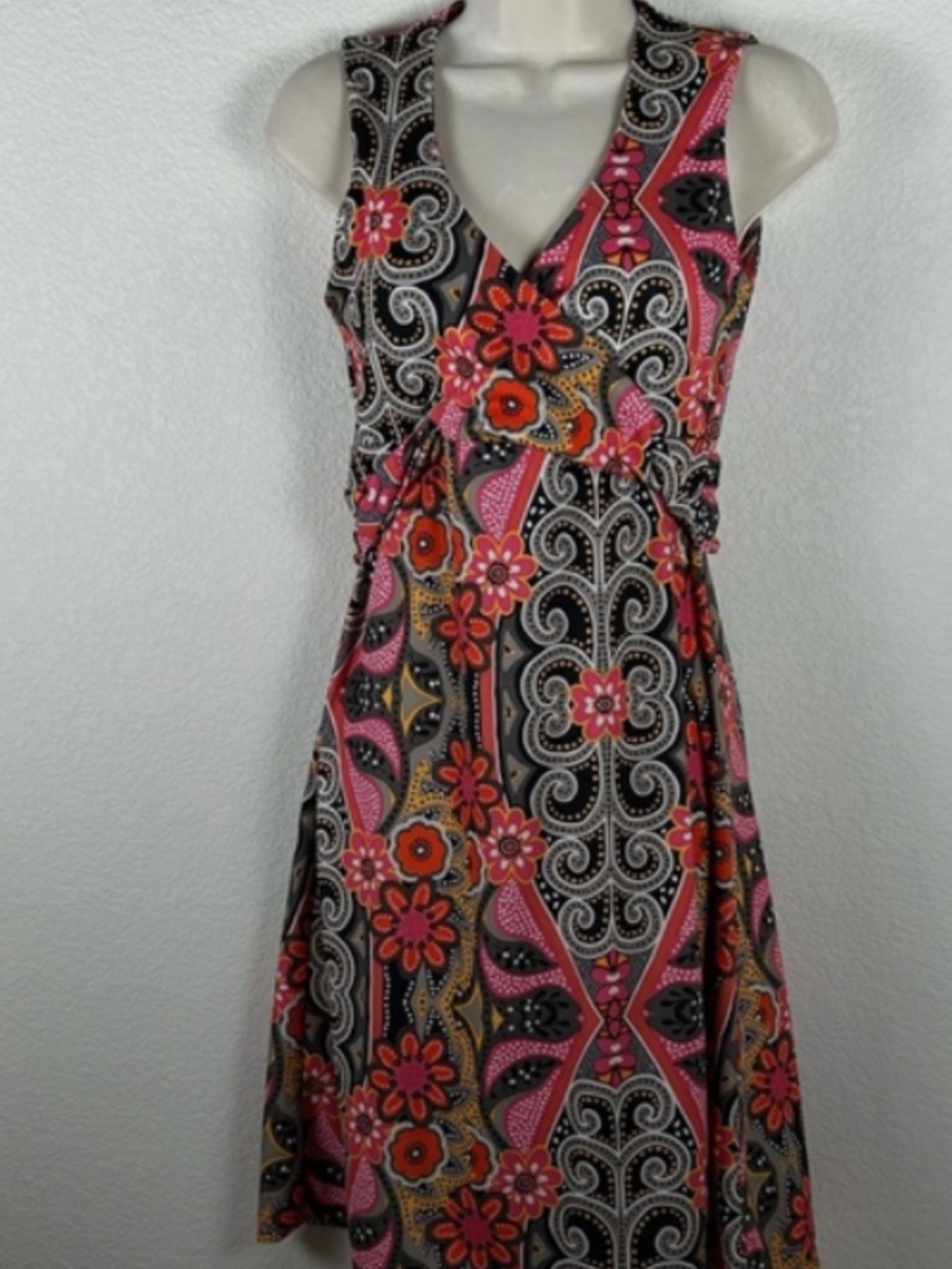 Prana Coral Malibu Faux Wrap Sleeveless Floral Paisley Athletic Dress Small EUC